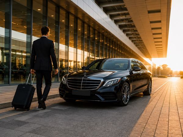 Executive black sedan at the airport