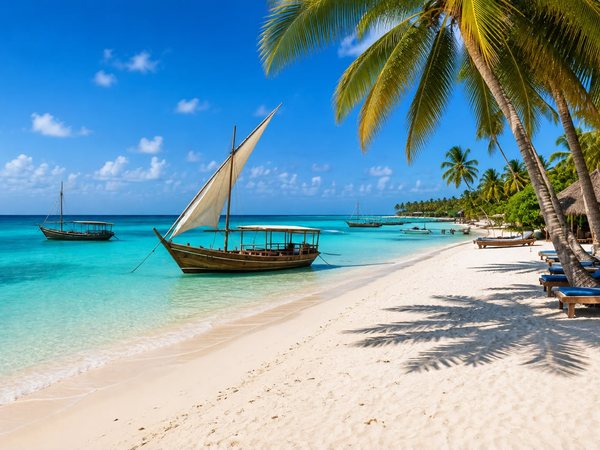 Traditional dhow boat on a Zanzibar beach