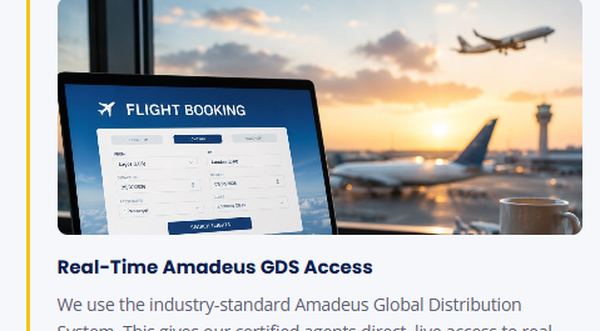 Laptop displaying the live Amadeus GDS booking terminal