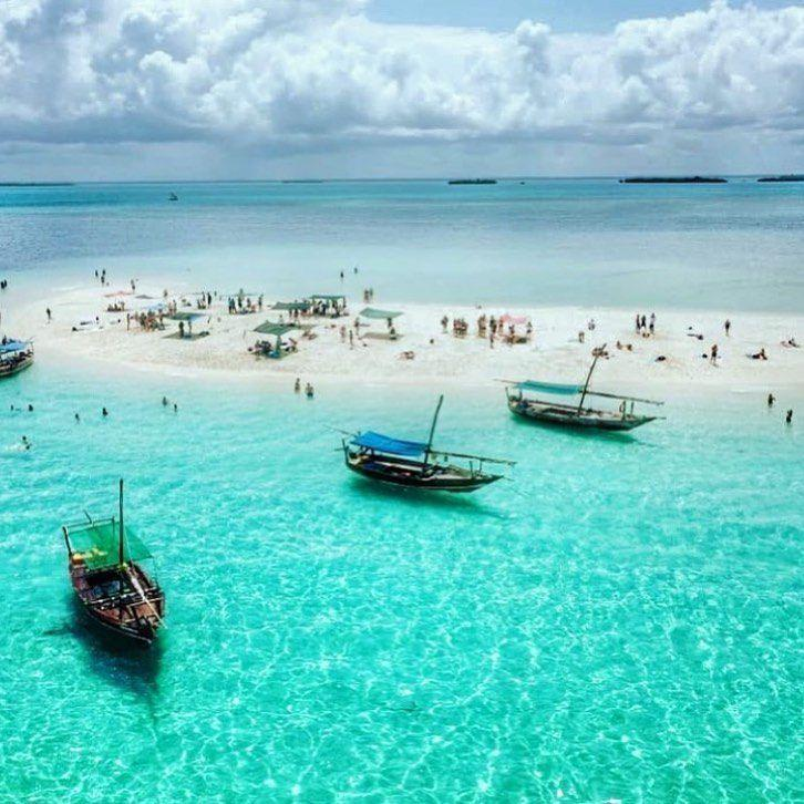 Zanzibar sandbank with boats